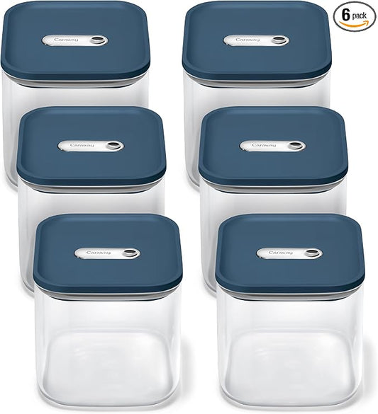 Caraway 2.5 qt Glass Airtight Food Storage Containers with Lids | Non-Toxic, Stackable, Space-Saving Airtight Containers for Pantry, Dry Goods, 6 Pack, Navy by Unknown