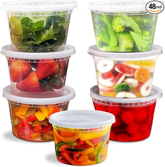 OCS Parts 48-Pack Round Plastic Deli Containers with Lids | Stackable, Microwavable, Freezer and Dishwasher Safe BPA Free Food Prep and Storage Containers (16 Ounce) by OCSParts