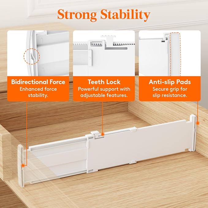 Lifewit 9 Pack 4" High Drawer Dividers, Adjustable Drawer Organizer Clothes | 13.8"-22.2" Expandable White Plastic Separators for Dresser, Kitchen, Cabinet, Nursery, Office, Socks & Underwear Storage - Image 4