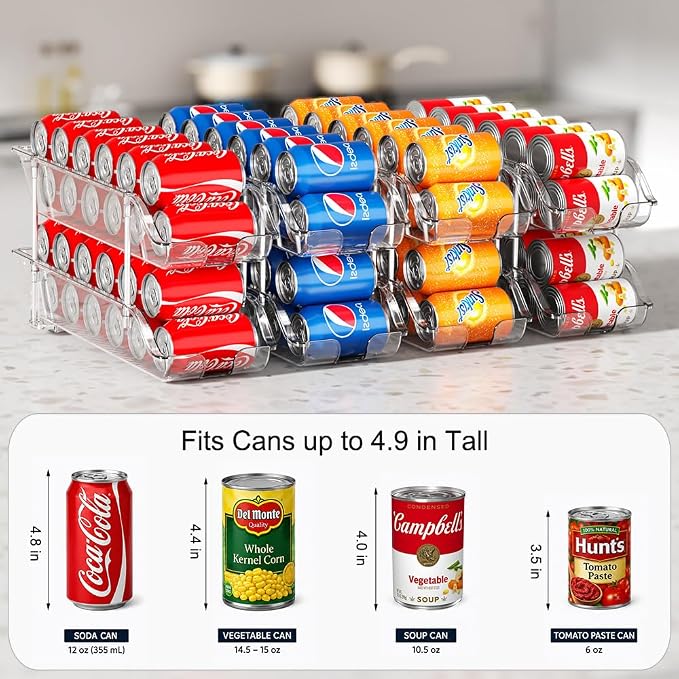 Stackable Soda Can Organizer for Pantry or Fridge, Holds 24 Cans | Heavy-Duty, Clear PET, Space-Saving Drink Organizer, Gravity Rolling, Pop can & Food can Dispenser/Storage/Container - Image 7