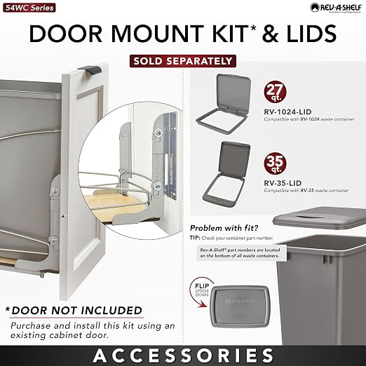 Rev-A-Shelf Double Pullout Trash Can w/Soft-Close Slides, 11.5" Min Opening | 27 QT Large Capacity Garbage/ Recycling Waste Bins for Under Kitchen Cabinets, Heavy Gauge Wire Construction 54WC-1527SC-17-1 - Image 7