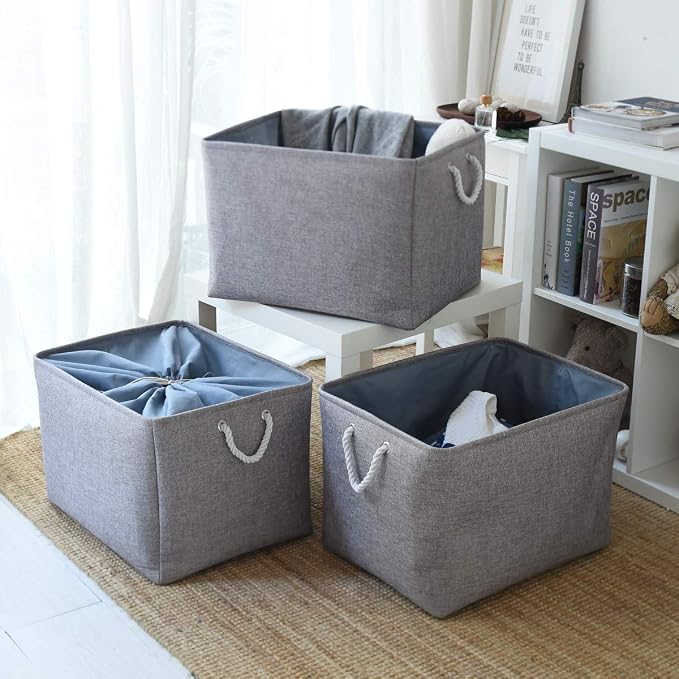 Fabric Storage Bins Baskets for Organizing, Large Sturdy Storage Basket W/Handles, Decorative Foldable Storage Baskets for Shelves Closet Nursery Toy (X Large - 3 Pack 17.7L×13.8W×9.8H) - Image 7
