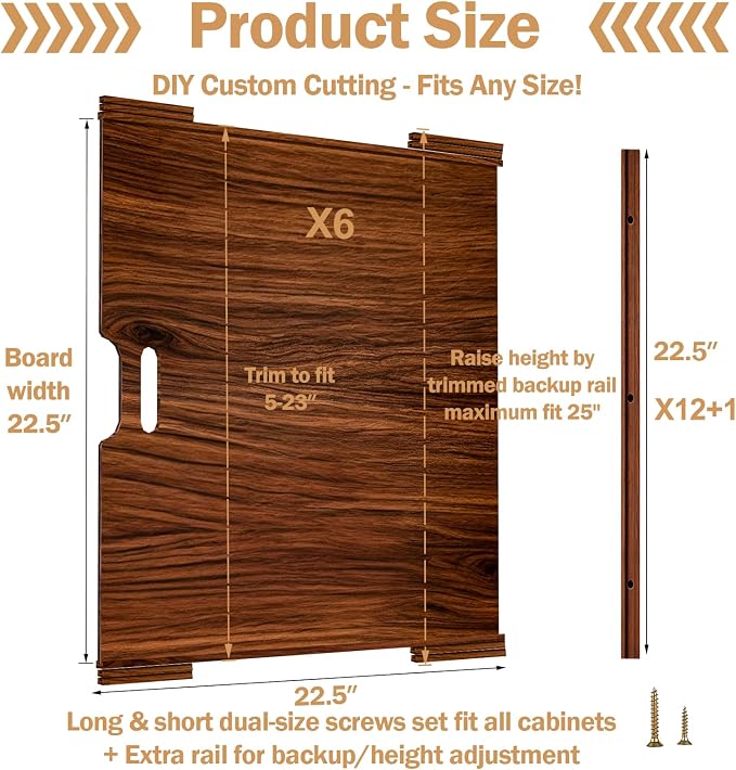6 Set Trim-to-Fit Wood Tray Dividers for Cabinet, Cookie Sheet Organizer, Multi Layer Embedded Plug-in Board Storage, Cuttable DIY Storage Divider Insert for Kitchen Bedroom Cabinet Closet(Walnut) - Image 2
