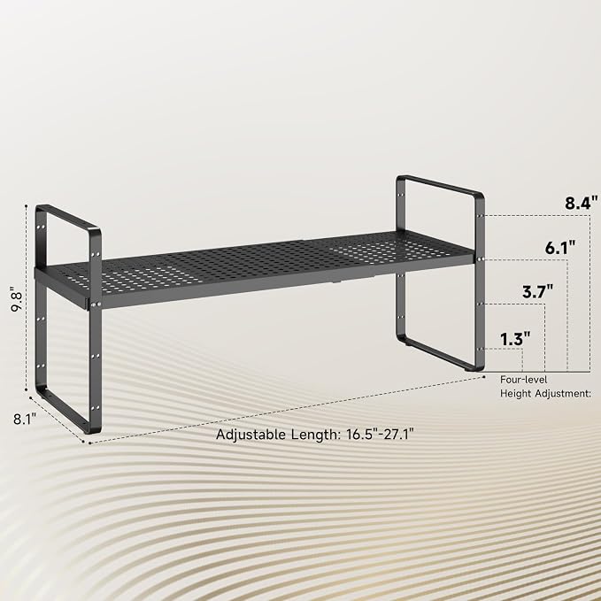 16.5~27.1" Expandable Shelf with Hole，2Pack 8.1" Wide Stackable Cabinet Shelves，Black - Image 3