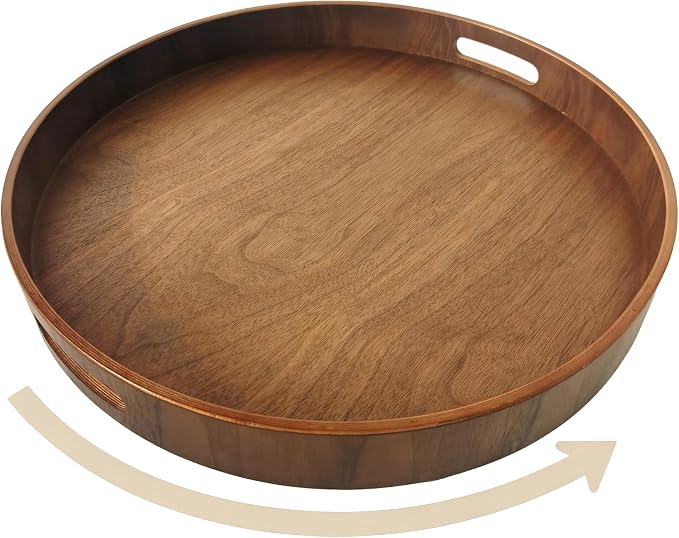 i-lan Wooden Lazy Susan Turntable-16inch Rotating Tray with Dual Handles & Silent Bearing for Kitchen Cabinet, Dining Table & Cake Decorating Organizer (Walnut Wood) by ilan