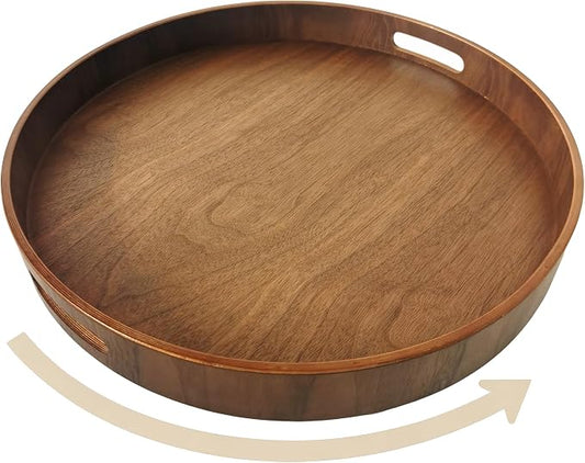 i-lan Wooden Lazy Susan Turntable-16inch Rotating Tray with Dual Handles & Silent Bearing for Kitchen Cabinet, Dining Table & Cake Decorating Organizer (Walnut Wood) by ilan