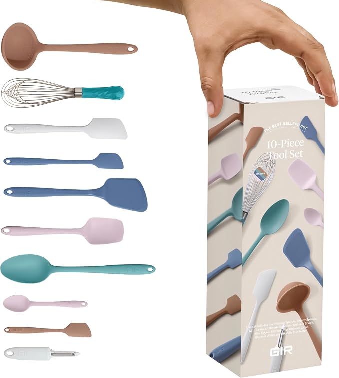 GIR: Get It Right 10-Piece Silicone Ultimate Kitchen Utensil Set – Spatulas, Ladle, Flip, Spoons, Whisk, Peeler & Spoonula – Nonstick, Non-Toxic, Heat-Resistant – Danish by GIRGetItRight
