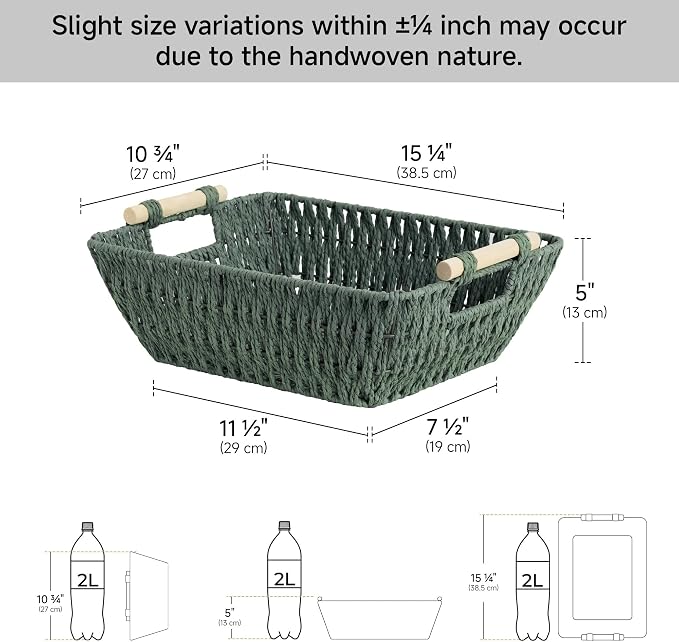 Storageworks Wicker Storage Basket, Baskets For Storage, Bosana Green - Image 3