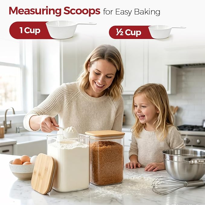 Glass Flour Containers with Lids 1 Gallon 2 Pack Pantry Organization | Wide Mouth, Scoop Included, Flour Sugar Coffee Beans Pasta Cereal Dry Food Storage,Large Capacity,Kitchen Organizer - Image 4