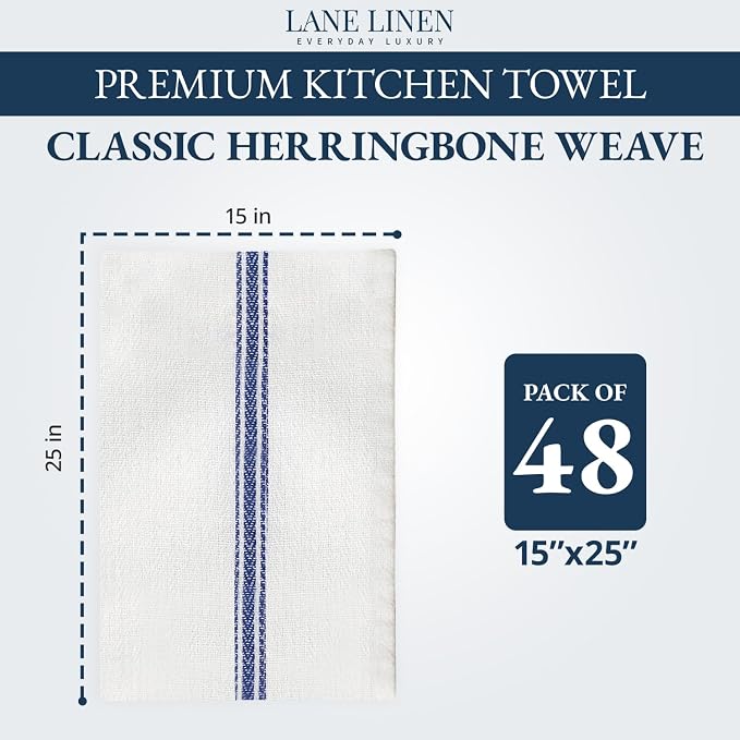 LANE LINEN Kitchen Towels Bulk Set - 100% Pure Cotton Dish Towels for Kitchen, Super Absorbent Kitchen Hand Towel, Blue Tea Towels, Soft & Durable Dish Cloths, Pack of 48 – 15”x25”, Blue Stripe - Image 2