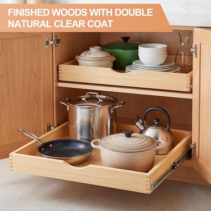 2 Set Wooden Pull out Cabinet Organizer Fully Assembled Slide out Pantry Drawer with Gentle Close Storage Shelf Tray for Base Kitchen Under Sink Bathroom Accessory(Wood Color,24'' X 21'' X 3'') - Image 6