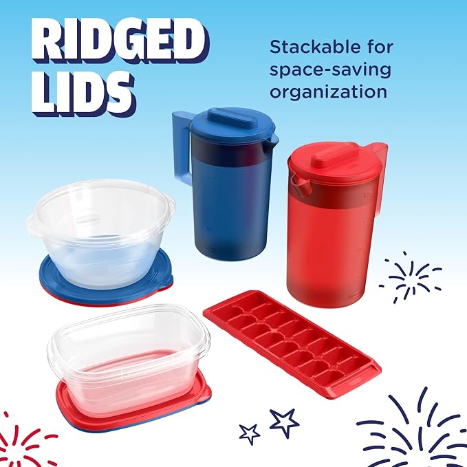 Rubbermaid TakeAlongs Special-Edition Americana 13-Piece Set of Food Storage Containers with Lids, Including Two Pitchers and Ice Tray, QuikClik Seal, BPA-Free - Image 5