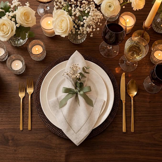 Signature Linen™ by D'Moksha Light Natural Dinner Napkins Set of 4, 20 x 20 Inch Cloth Napkins, 100% Pure Linen, Hemstitch, Machine Washable Table Napkins- Summer, Weddings, Outdoor hostings - Image 2