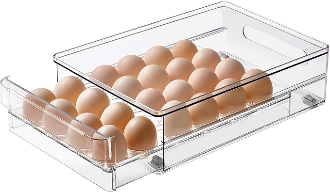 24 Capacity Egg Holder for Refrigerator Organizer Bins, BPA Free Egg Storage Container with Non-Slip Pads, Space-Saving Egg Tray for Fridge Drawer by vacane