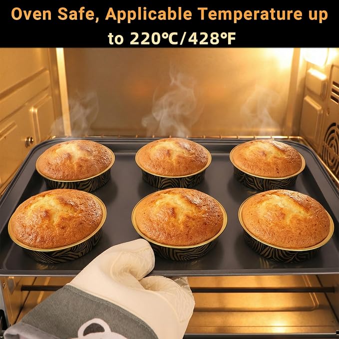Beasea 7.3oz Cheesecake Pan with Lids, 20 Pack 4 Inch Round Aluminum Foil Disposable Tart Tins, Cupcake Container with Lids Mini Pie Tart Pans Baking Cups For Pizza Quiche - Tiger Stripes - Image 5
