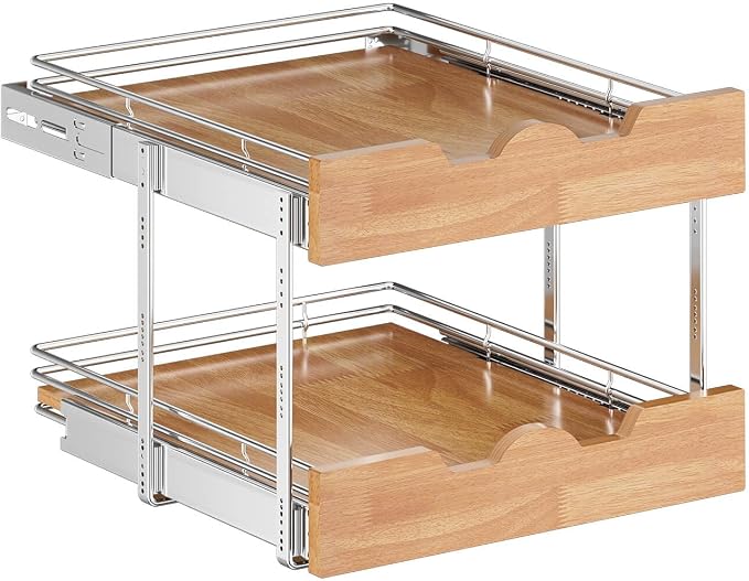 OCG Pull Out Cabinet Organizer 17" W x 21" D, 2 Tier Slide Out Shelf, Heavy-Duty Pull Out Drawer for Cabinets, Base Cabinet Organization for Kitchen, Pantry, Bathroom - Image 3