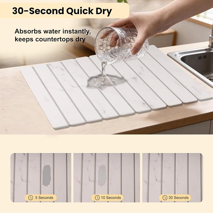 Stone Drying Mat for Kitchen Counter, 24"(L)×16"(W), Collapsible Quick Dry Stone Dishes Mats, Absorbent Diatomaceous Earth Mats for Kitchen, Bathroom - Image 2