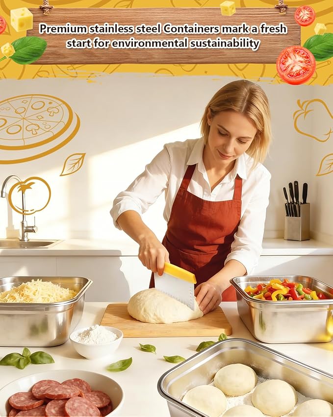 2 Pack Pizza Dough Tray, 10L Stainless Steel Pizza Dough Proofing Container with Clear Airtight Lid, Stackable Fermentation Storage for Dough Balls & Bread, Includes Cutter - Image 5