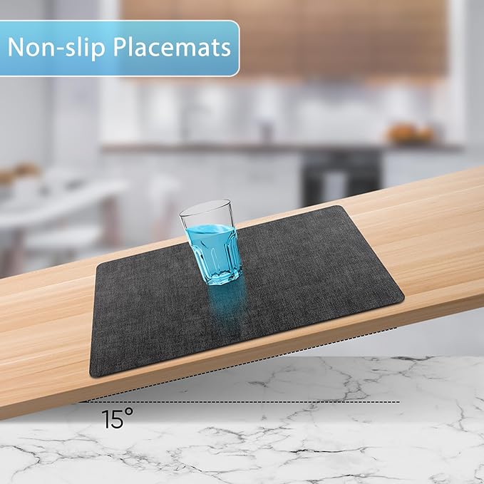 Placemats Set of 8 Washable, Heat Resistant Table Placemats Wipeable Faux Leather Place Mats Non Slip, Waterproof Square Table Mats for Indoor Outdoor, Charcoal Gray - Image 7
