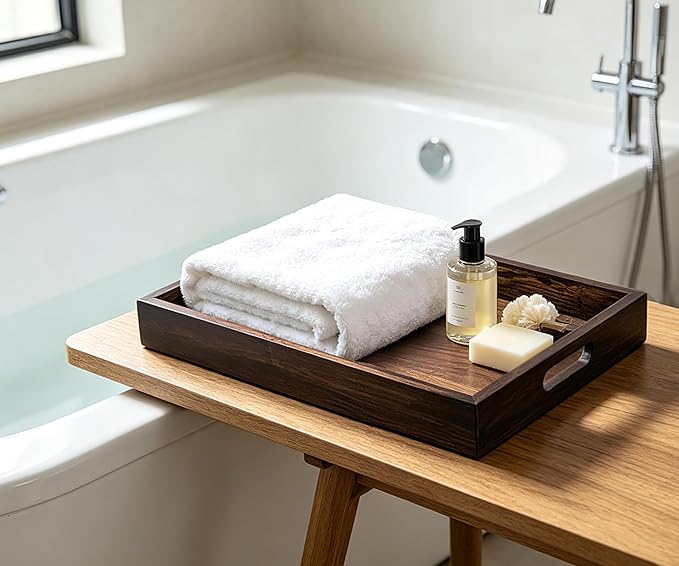 Serving Tray with Handles, 13" x 8.7" Bamboo Tray | Serving Platter for Coffee Table, Tray for Bed, Couch, Ottoman, Kitchen Counter, Rustic Home Decor & Entertaining Essentials - Image 4