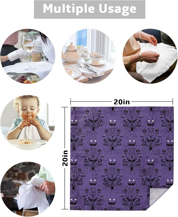Kitchen Cloth Napkins 8 Pack, Halloween Haunted Ghost House Mansion Spider Dinner Napkins Soft Table Napkin for Family Dinners Cocktail Parties Wedding, Washable & Reusable 20" x 20" - Image 5
