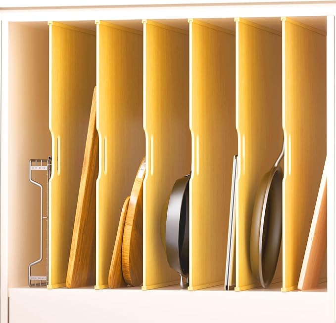6 Set Trim-to-Fit Wood Tray Dividers for Cabinet, Cookie Sheet Organizer, Multi Layer Embedded Plug-in Board Storage, Cuttable DIY Storage Divider Insert for Kitchen Bedroom Cabinet Closet by Sawjut