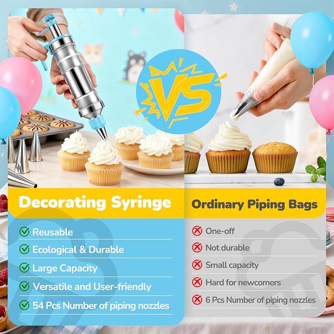 Cake Decorating Tools Supplies Kit: 164pcs Baking Accessories, Dessert Piping Syringe and Icing Tips Set - Puffs Cupcake Frosting Piping Bakery Set for Adults Beginners or Professional, Blue - Image 5