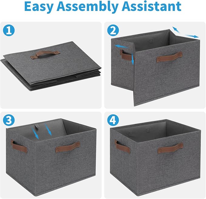 GhvyenntteS Large Fabric Storage Bins 6 Pack, 15x11x9.6 Inch Storage Baskets for Shelves, Foldable Closet Storage Bins for Shelves, Closet Organizers and Storage Boxes, Gray - Image 4