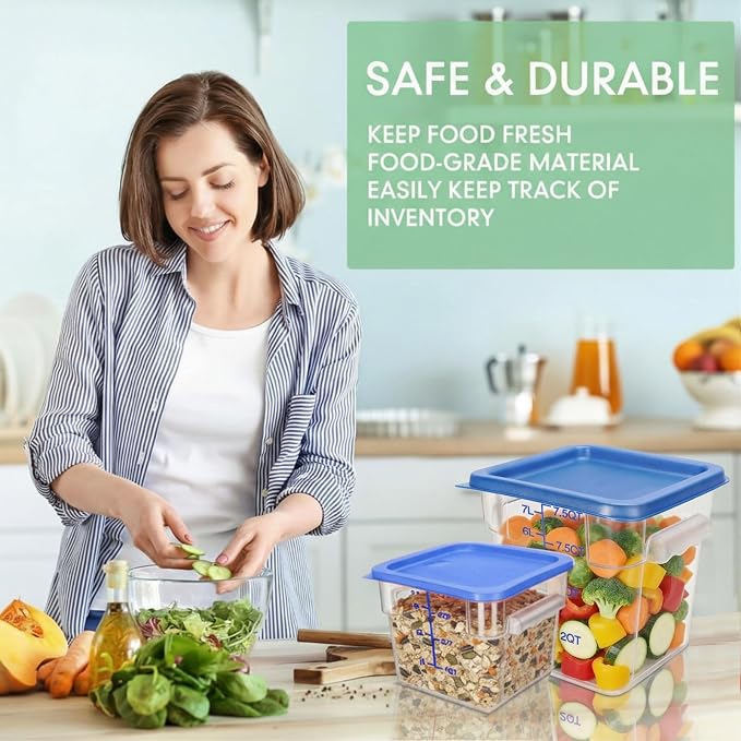 Lallisa 4 Pcs 8qt & 4qt Clear Food Storage Containers with Lids Handles and Scales, Stackable Plastic Square Food Storage Containers for Dough Proofing Baking Kitchen Restaurant(Blue) - Image 6