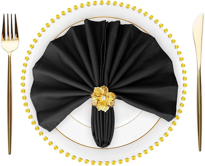 SuperO Set of 120 Cloth Napkins 17 x 17 Inch, Polyester Solid Washable Dinner Napkins with Hemmed Edges,Great for Restaurant, Wedding and Party(Black) by SuperO