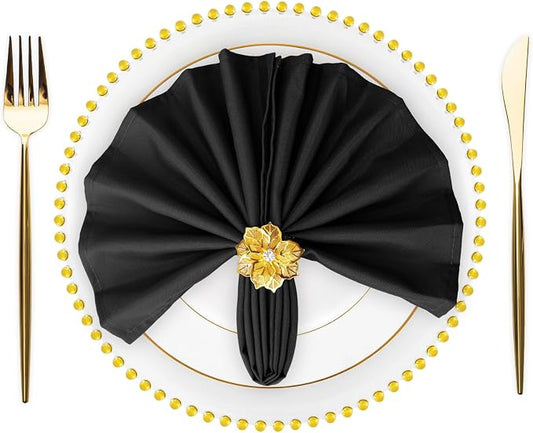SuperO Set of 80 Cloth Napkins 17 x 17 Inch, Polyester Solid Washable Dinner Napkins with Hemmed Edges,Great for Restaurant, Wedding and Party(Black) by SuperO