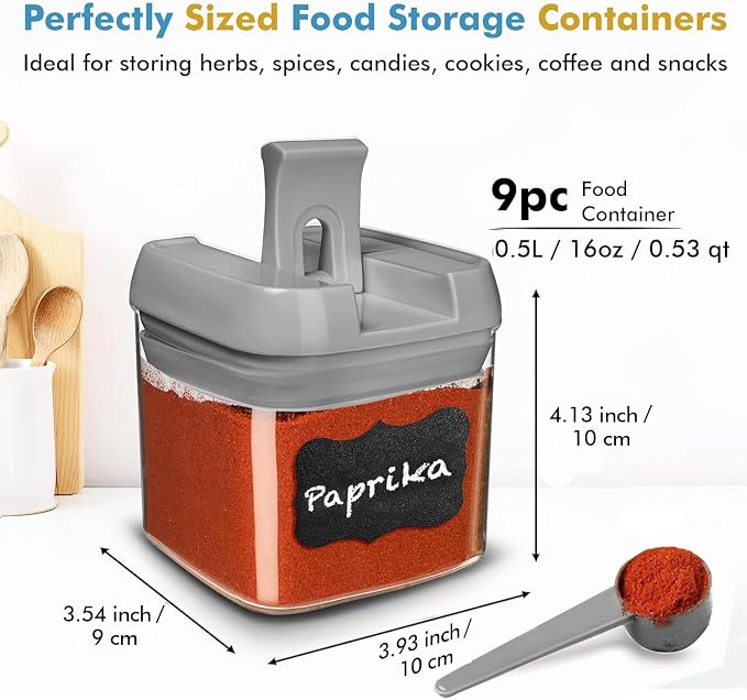 Shazo 9 PC Airtight Food Storage Containers - BPA Free Clear Plastic Snack & Spice Containers with Easy Lock Lids - Kitchen and Pantry Organization for Herbs, Coffee, Tea - 0.5L / 2.1 Cups - Image 3