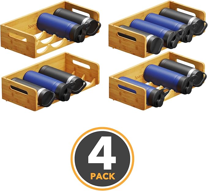 SpaceAid Bamboo Water Bottle Organizer with Labels, Kitchen Pantry Water Bottle Storage Rack for Cabinets, Home Cup and Wine Bottle Holder Shelf Organizers, 4 Pack 4-Slot, Hold 16 Bottles - Image 6