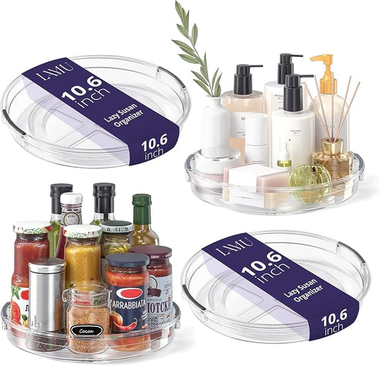 LAMU 4 Pack 10.6in Lazy Susan Organizer, Clear Lazy Susan Turntable for Cabinet, Refrigerator, Table Top, Kitchen, Bathroom, Pantry Organizers and Storage by YourHome-OrganizationHelper