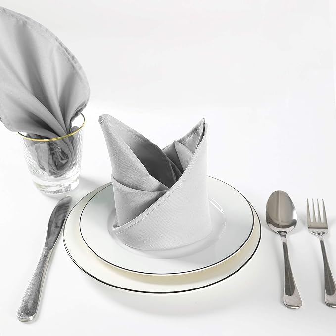 Cloth Napkins 17x17 inch Washable Polyester Dinner Napkins Soft Table Napkins for Wedding Party Dining Banquet(Silver,50PCS) - Image 5