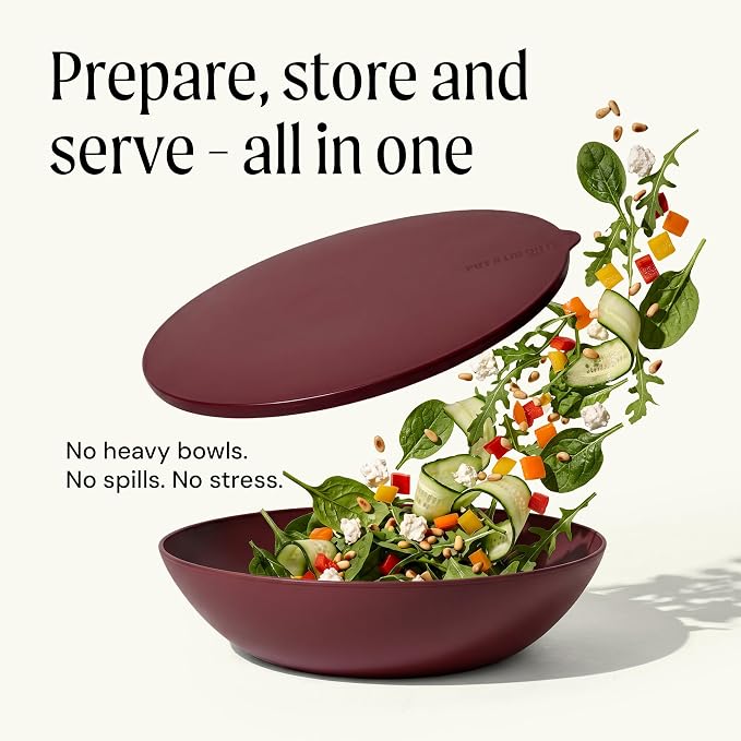Large Serving Bowl with Lid - Certified Recycled Food-Safe Plastic, BPA-Free, Dishwasher, Microwave, Fridge and Freezer Safe | 4.96qt | Cherry - Image 2