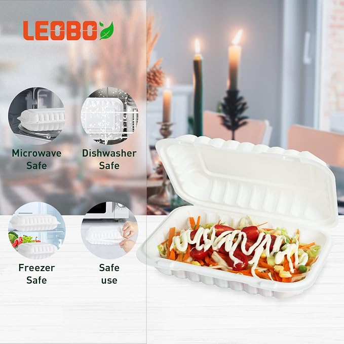 50 Pack 27oz 9x6 Takeout Containers - Shrink Wrapped No Pre-Wash | BPA Free MFPP Sturdy | Reusable & Secure Seal | Microwave Safe To Go Boxes for Leftovers, Catering & Meal Delivery | White - Image 4