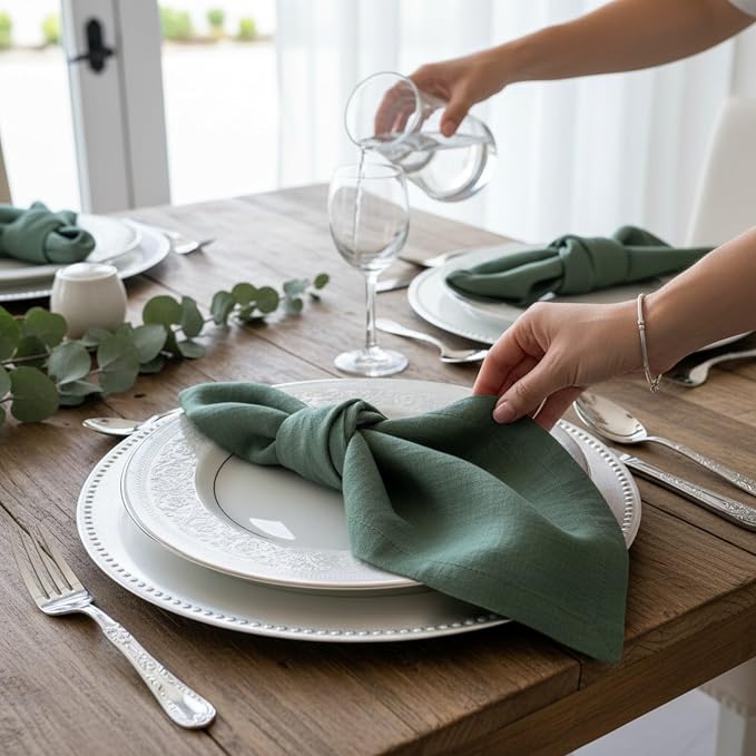 Linen Napkins –100% French Flax – Stonewashed Pure Linen Cloth Napkins - Size 18 Inch x 18 Inch – Set of 4 (Soft Rustic Green) - Image 3