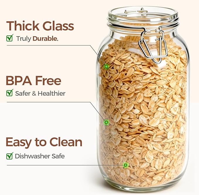 ComSaf Large Glass Jars with Airtight Lids 71 oz 3 Pack Pantry Organization | Flour sugar rice, Pickling jar, Fermenting Pantry Canisters, Sourdough starter, Large capacity, Dry goods, Sourdough pickling - Image 5