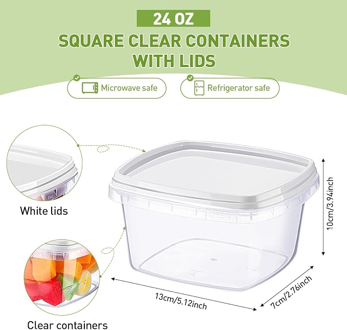 50 Pcs 24 oz Deli Containers With Lids - Stackable Clear Square Food Storage for Freezer, Take Away, and Leakproof Take Out - Image 2