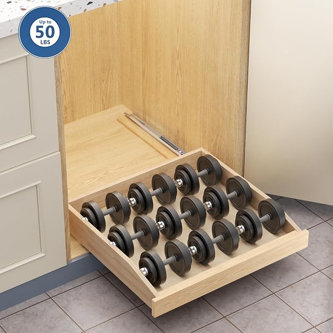 ROOMTEC Pull Out Cabinet Organizer with Soft Close, 13-1/2" W x 21" D, Pull Out Cabinet Drawer for Kitchen cabinets, Pull Out Cabinet Shelf, Finished, Bottom Assembly - Image 9