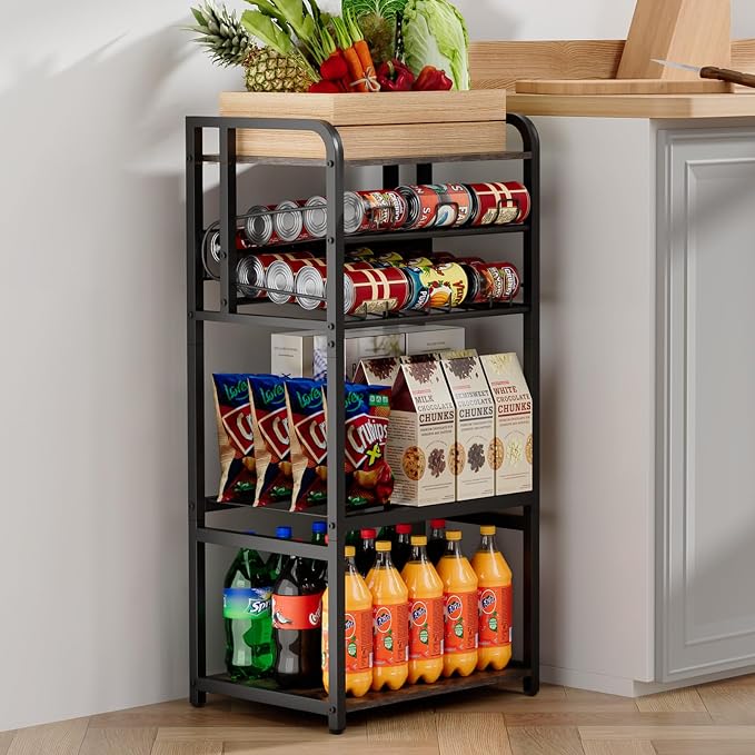 Soda Can Organizer for Pantry,5-Tier Drink Storage Shelf,Black | Kitchen Soda Can Organizer and Storage, Multifunctional Snack Organizer Rack, Standing Can Rack for Pantry/Kitchen by Kadolina