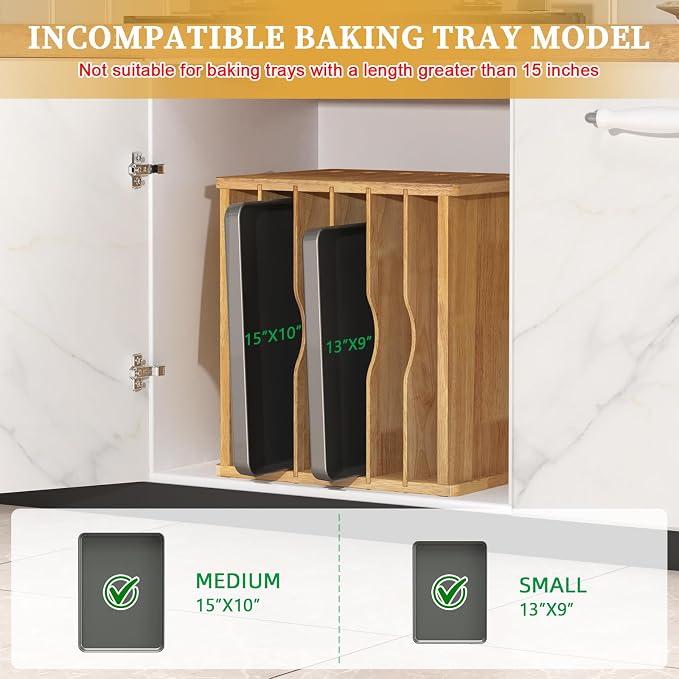 7 Tier Rubber Wooden Tray Dividers for Cabinets, Cookie Sheet Organizer | Heavy Weight, Premium Wood, Multiple Sizes, Saving Space, Vertical Tray Dividers for Storing pans, Baking tray, Cutting Board - Image 4