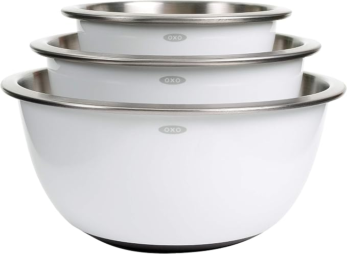 OXO Good Grips Mixing Bowl Set - 3-Piece, Stainless Steel | Nesting Bowls For Baking And Cooking, Non-Slip Base, Dishwasher Safe by Unknown