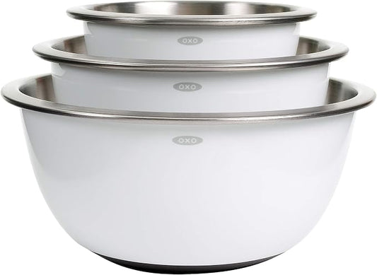 OXO Good Grips Mixing Bowl Set - 3-Piece, Stainless Steel | Nesting Bowls For Baking And Cooking, Non-Slip Base, Dishwasher Safe by Unknown