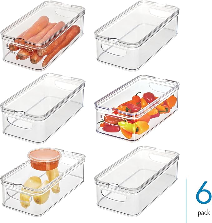 iDesign Stackable Fridge Organizer Bins with Lids for Fresh Produce - Set of 6 - Clear - Image 2
