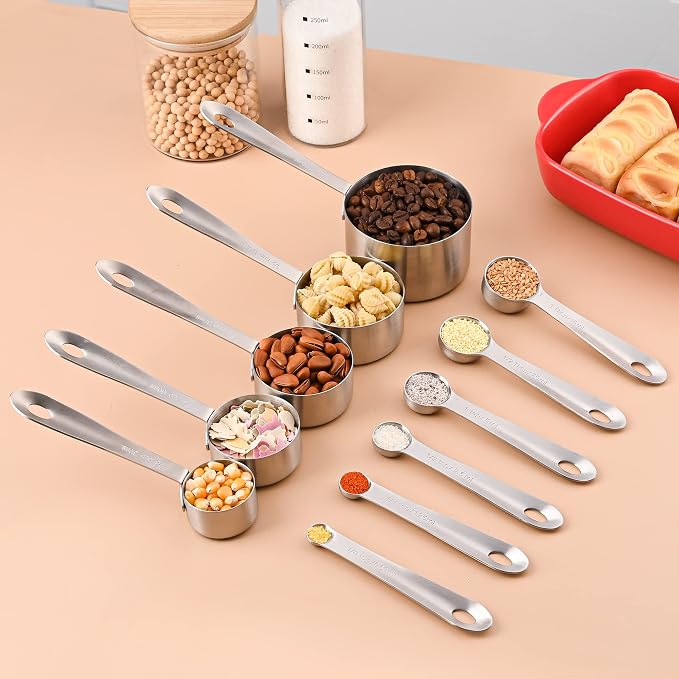 Measuring Cups and Spoons Set 11, 18/8 Stainless Steel Measuring Cups and Spoons for Dry & Liquid, 5 US & Metric Measure Cups and 6 Measure Spoons Set for Kitchen & Baking Measuring Tools - Image 3