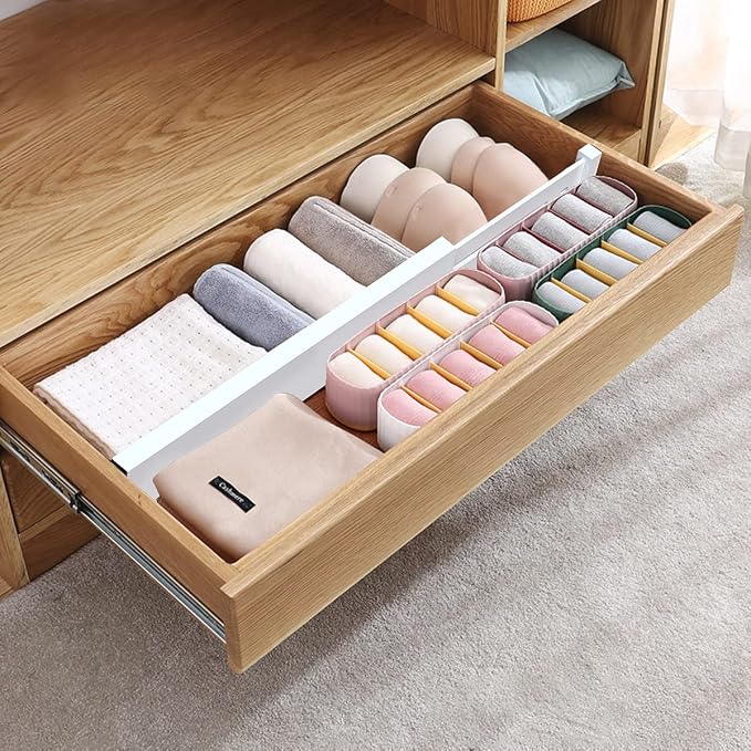 Expandable Bamboo Drawer Dividers, Drawer Separators,17-22 inches Adjustable Spring-loaded Organizer for Large Utensil, Clothes, Tools Drawers, 6Pack (White) - Image 4