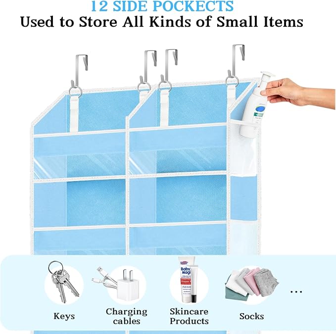 Over The Door Organizer 6 Tiers, Extra Large Behind Door Storage of 12 Compartments, 80 lbs Weight Capacity Hanging Storage Organizer with Clear Window Kids Toys,Shoes,Diapers,Room Storage,Blue - Image 5