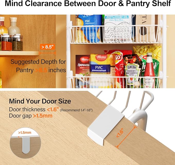 Delamu Large Over the Door Pantry Organizer, 6-Tier Metal Pantry Door Organization and Storage for Easy Install, Hanging Spice Rack Seasoning Shelves for Cabinet & Kitchen, D6.7xW17.5xH53.7 in, White - Image 2